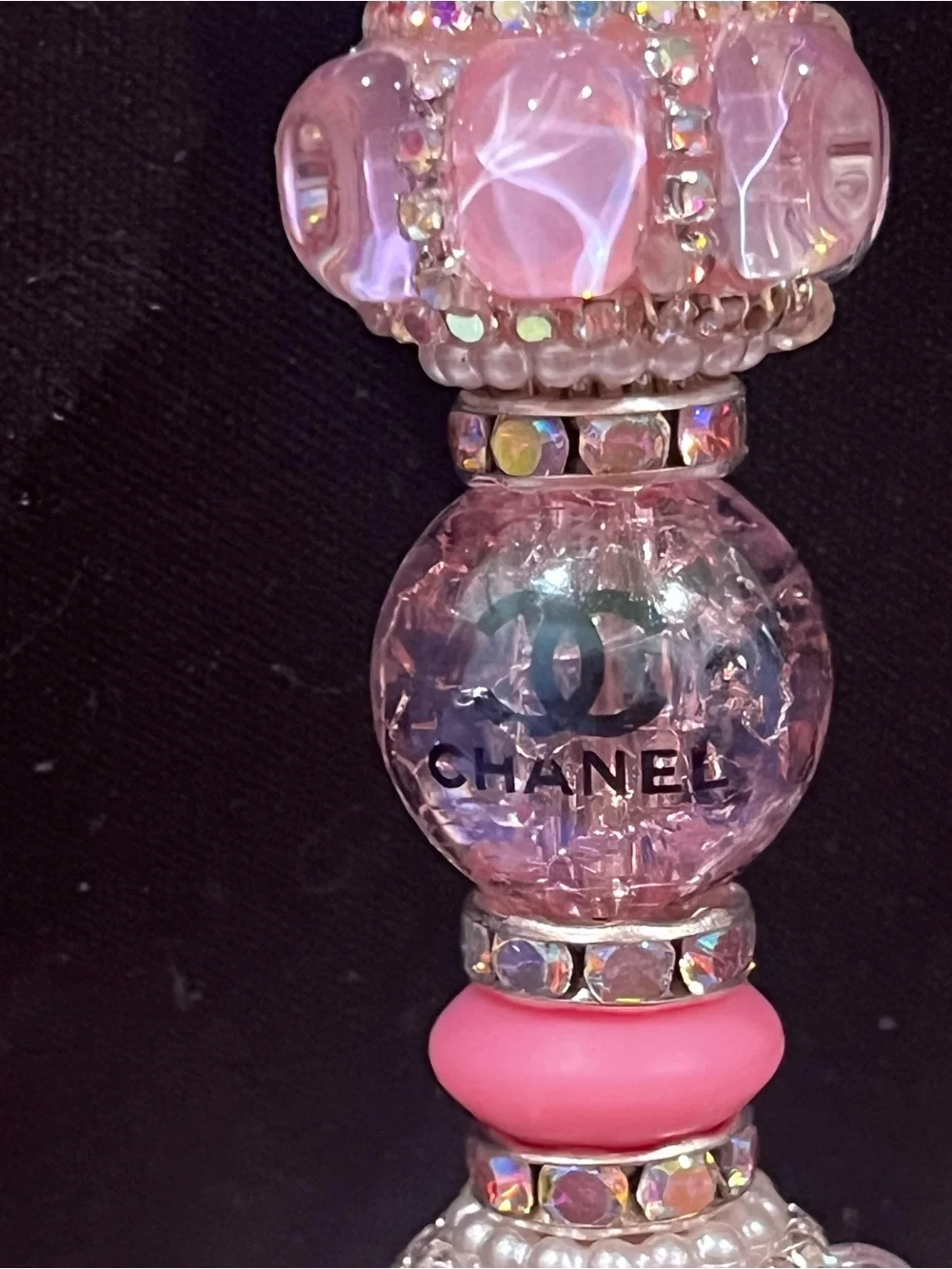Pink designer inspired purfume bottle focal fancy beaded pen